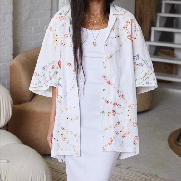 UPCYCLED DALLAS UNISEX CUBAN LINEN SHIRT - Picture 1 of 2